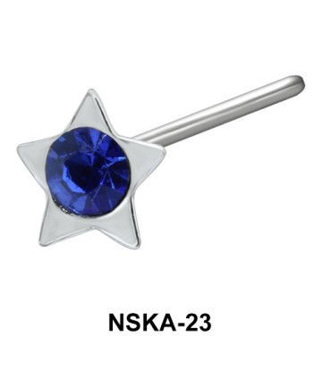 Stone Star Shaped Silver Straight Nose Stud NSKA-23